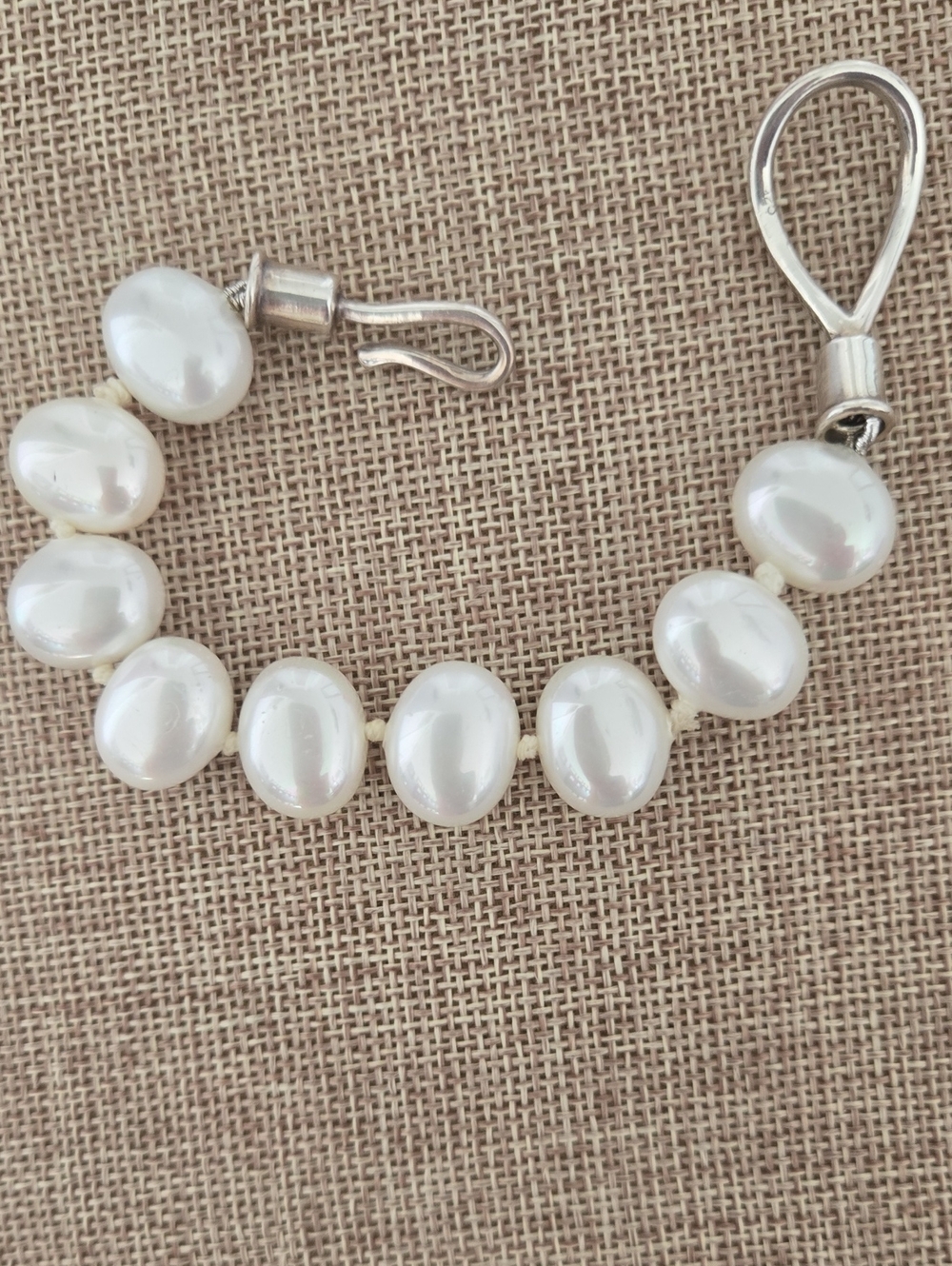 Sterling Silver, "Pop On" Pearl Bracelet
